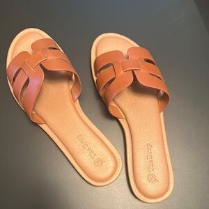 Tan Leather Slide Sandals